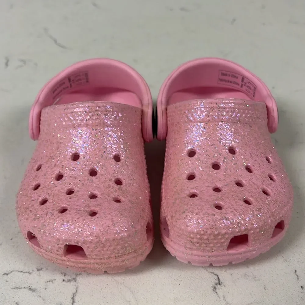 Crocs Littles Kids Pink Glitter Clogs - Pink Size 4 Unlined Glitter
